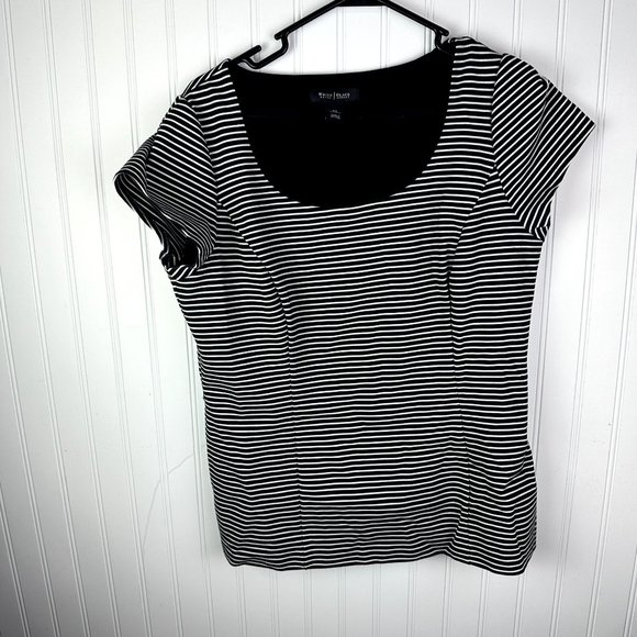 White House Black Market Tops - White House Black Market‎ Blouse Black & White Stripe Scoop Neck Size 14